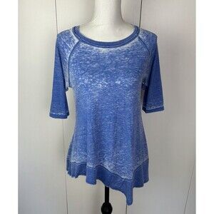 Calvin Klein Performance Burnout Blue Asymmetrical T-Shirt Top Sz S Jagged Hem